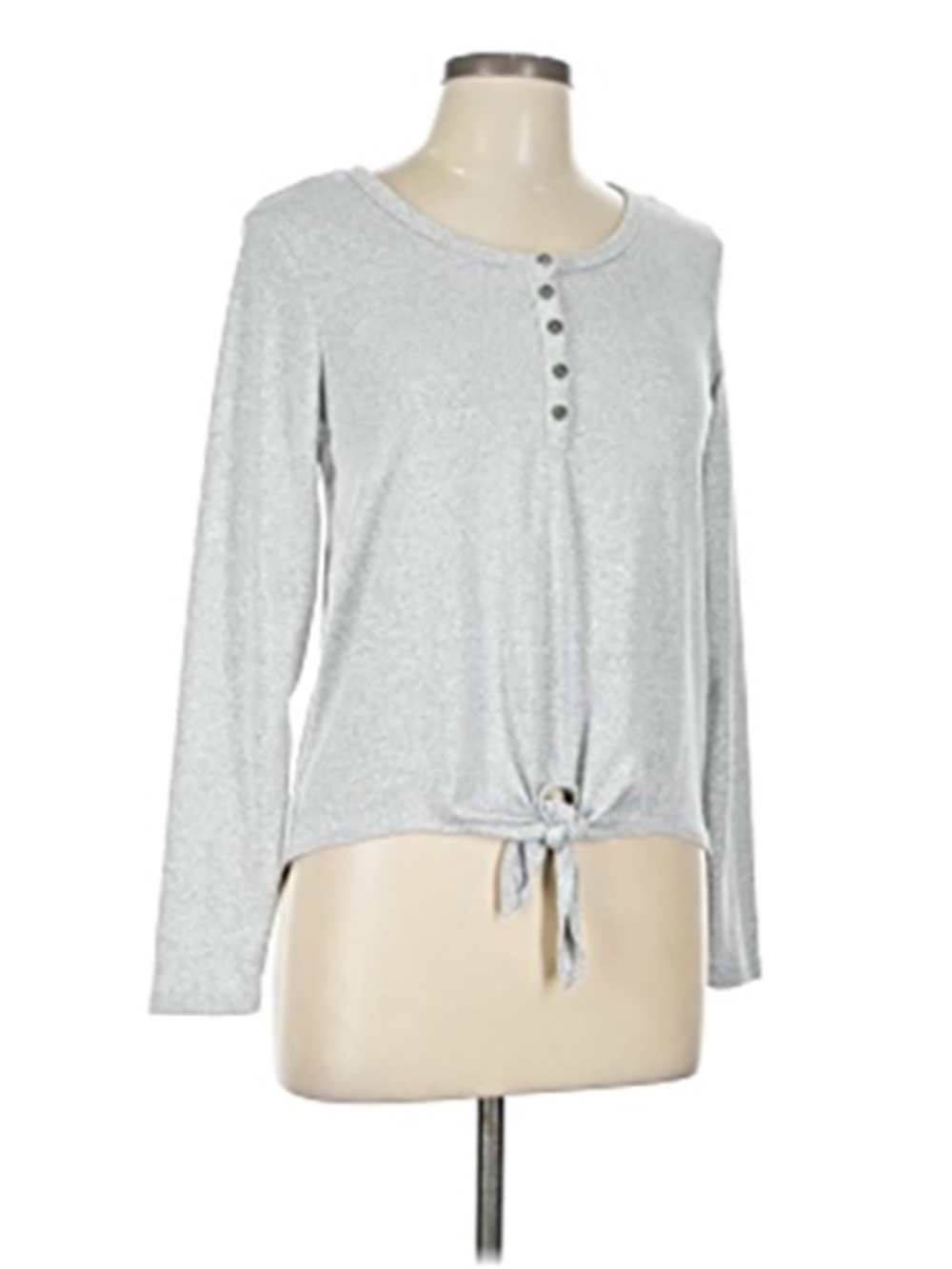 Hippie Rose Heather Gray Henley Tie Front Top Womens S Long Sleeve shirt Boho